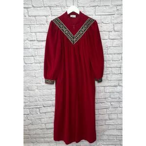 Vintage Vanity Fair Christmas Robe 1/2 Zip Red Fleece Size M Pockets Long House